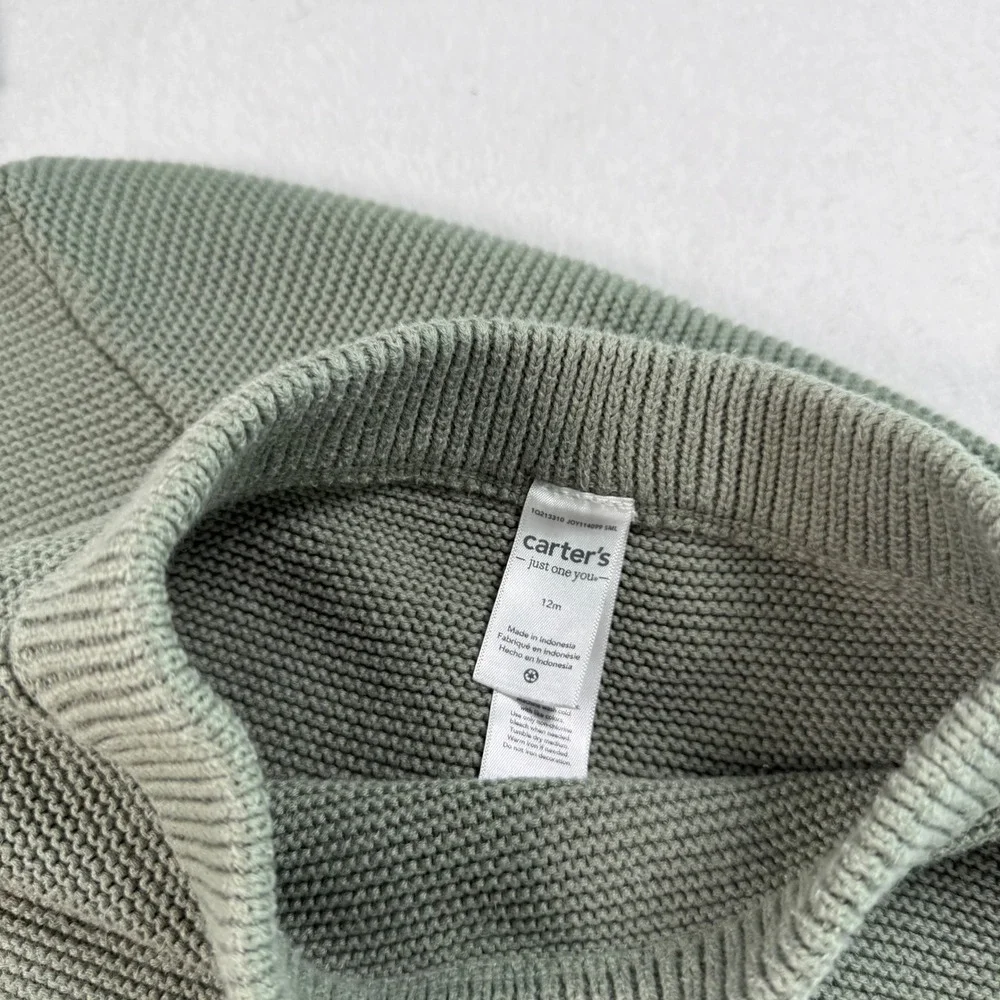 Carters  12M Green Knit Hoodie and Pants Set Bear Ears 2pc